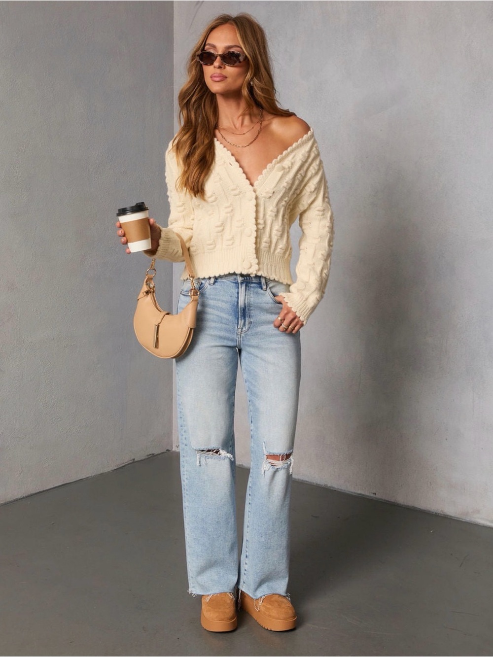Vici Cream Textured Button Cardigan - Picture 4 of 8